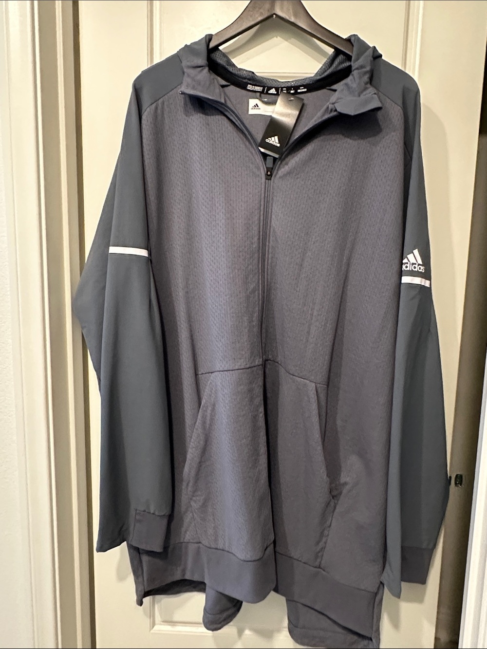 adidas Men's Dark Gray Full-Zip Performance Jacket with Hood